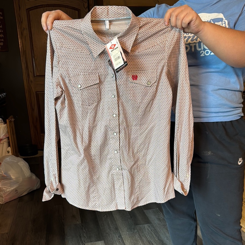 Cinch Red and White Casual Button Down Shirt